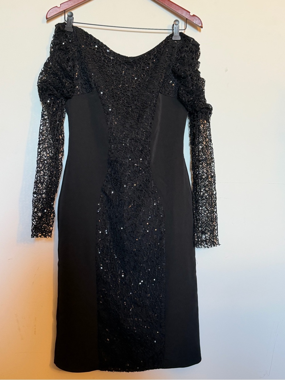 Black Long Sleeve Lace & Sequin Cocktail Dress
